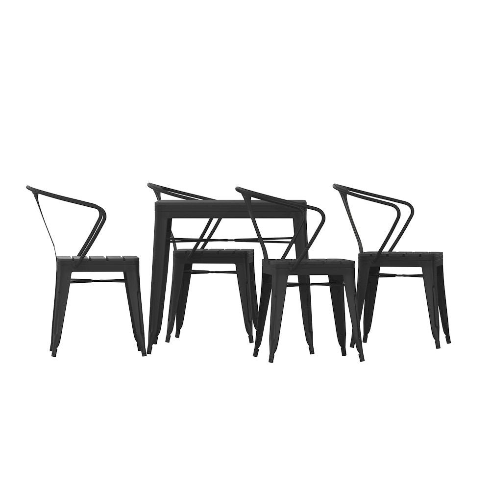 5 Piece Table and Chairs, 31.5" Table with Top, 4 Metal Chairs with Seats, Black