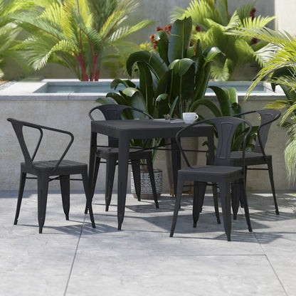 5 Piece Table and Chairs, 31.5" Table with Top, 4 Metal Chairs with Seats, Black