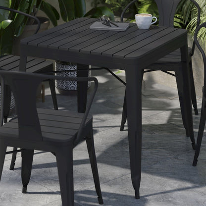 5 Piece Table and Chairs, 31.5" Table with Top, 4 Metal Chairs with Seats, Black