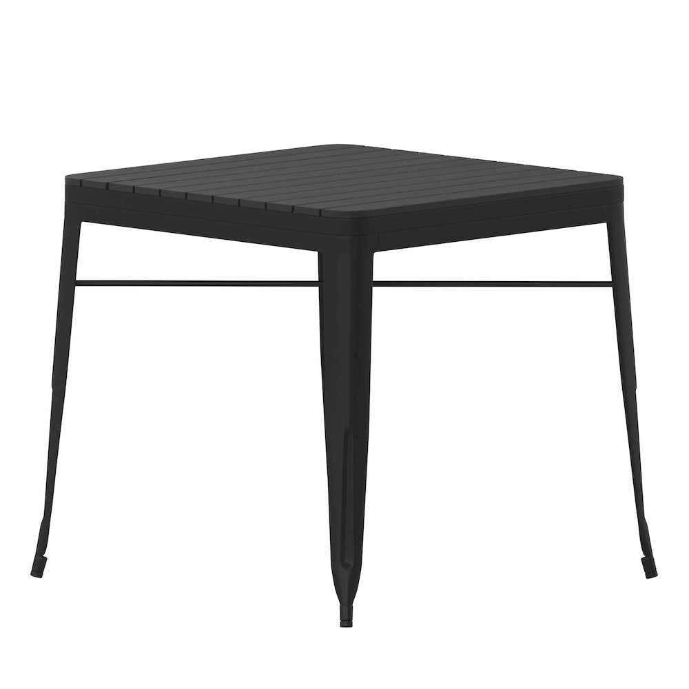 31.5" Black Steel Patio Dining Table for 4 with Black Poly Resin Slatted Top