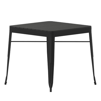 31.5" Black Steel Patio Dining Table for 4 with Black Poly Resin Slatted Top