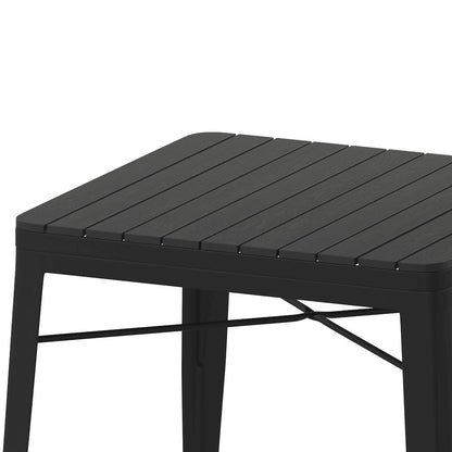 31.5" Black Steel Patio Dining Table for 4 with Black Poly Resin Slatted Top
