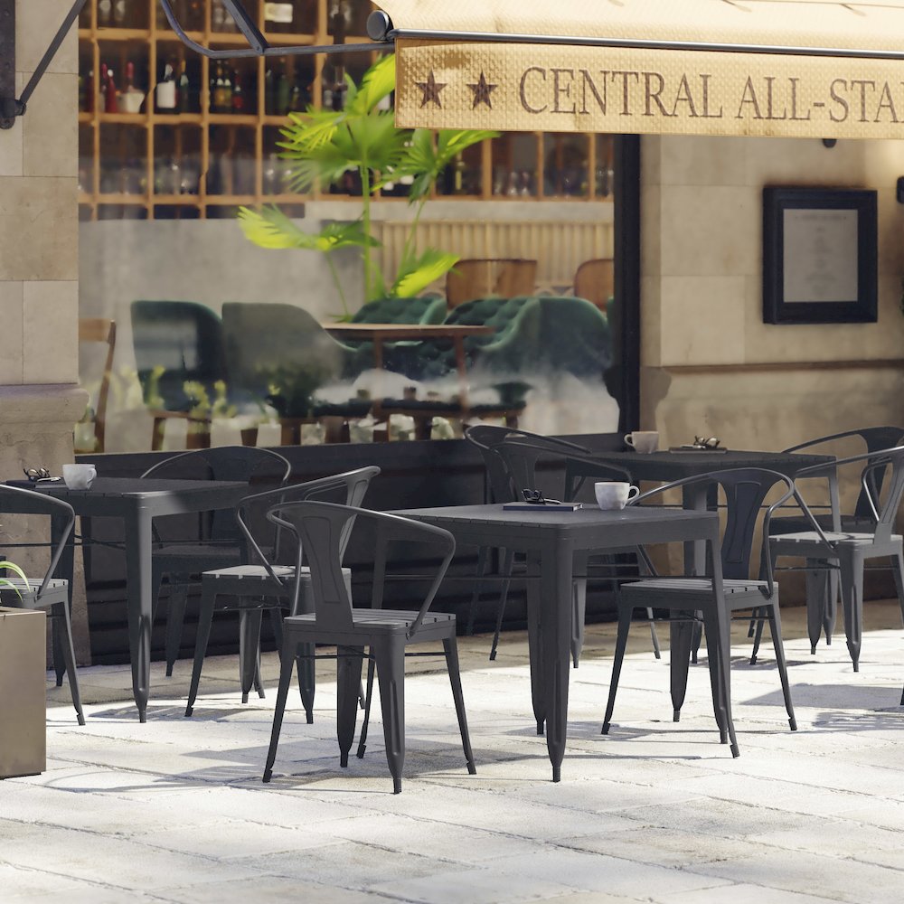 31.5" Black Steel Patio Dining Table for 4 with Black Poly Resin Slatted Top