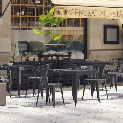 31.5" Black Steel Patio Dining Table for 4 with Black Poly Resin Slatted Top