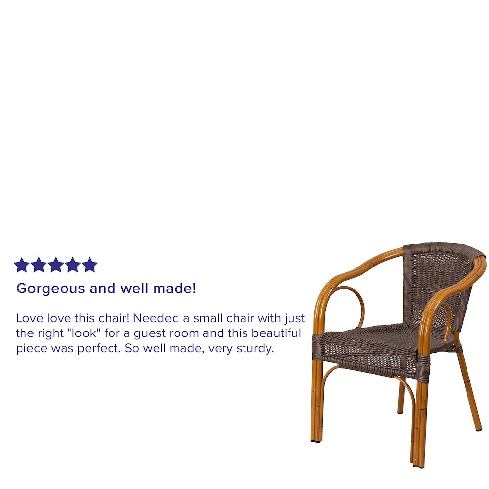 Dark Brown Rattan Restaurant Patio Chair with Red Bamboo-Aluminum Frame