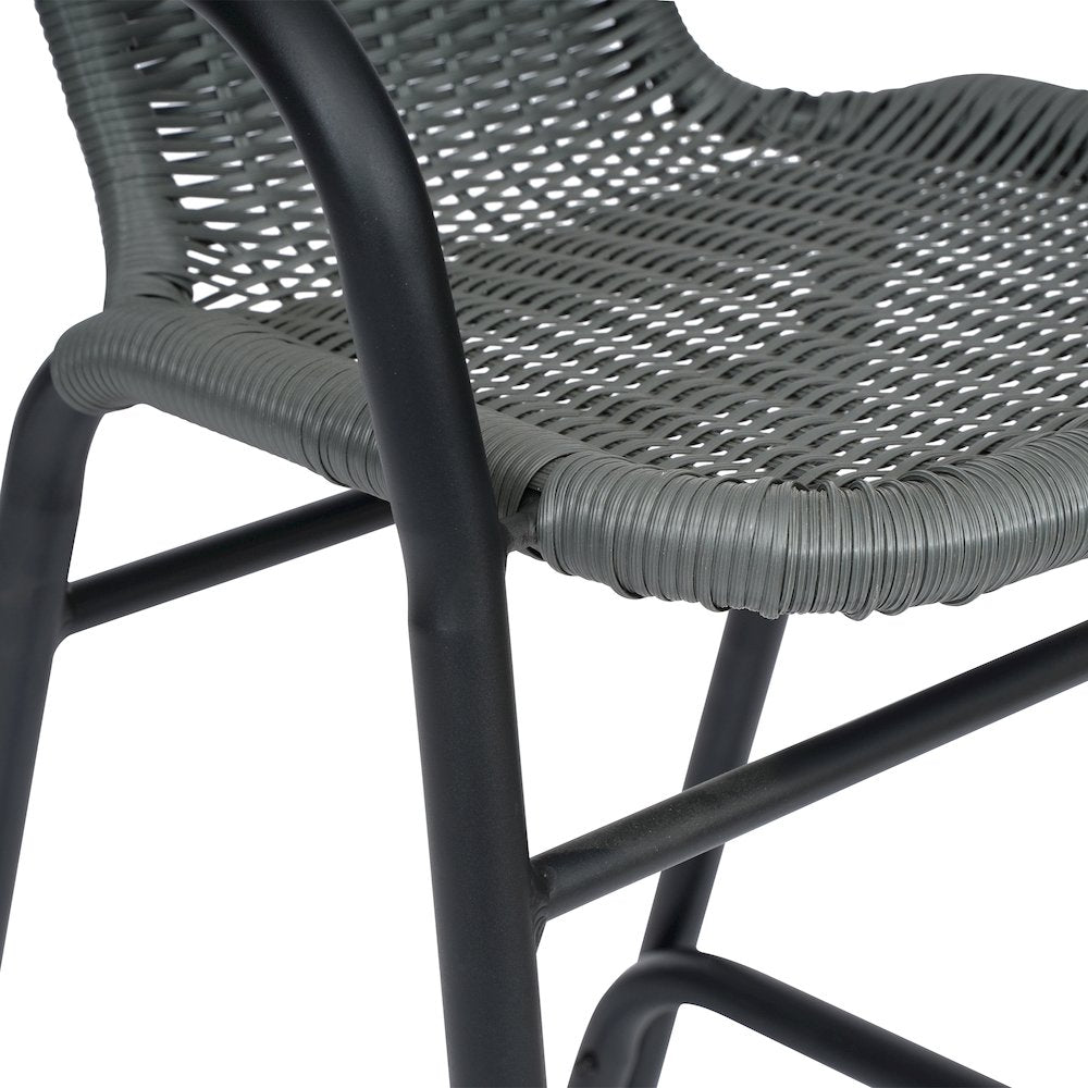 PE Rattan Restaurant Barstool with Black Aluminum Frame and Footrest in Gray
