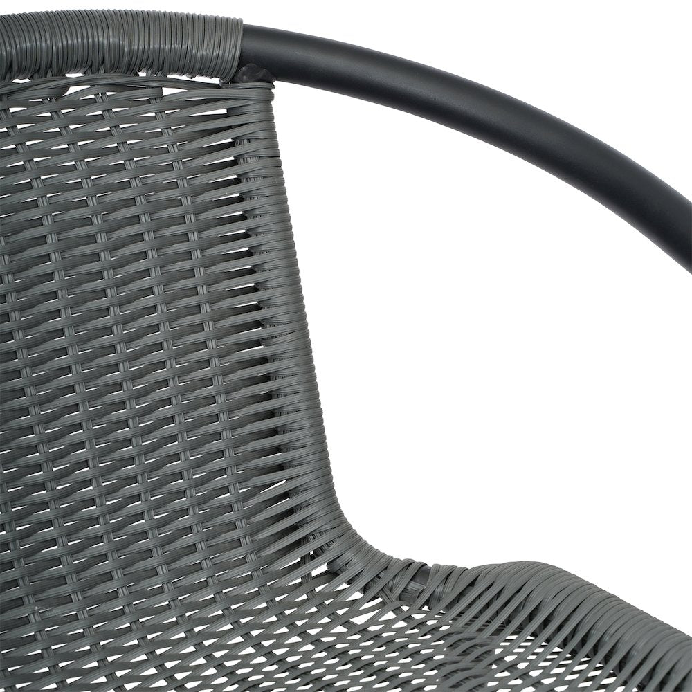 PE Rattan Restaurant Barstool with Black Aluminum Frame and Footrest in Gray