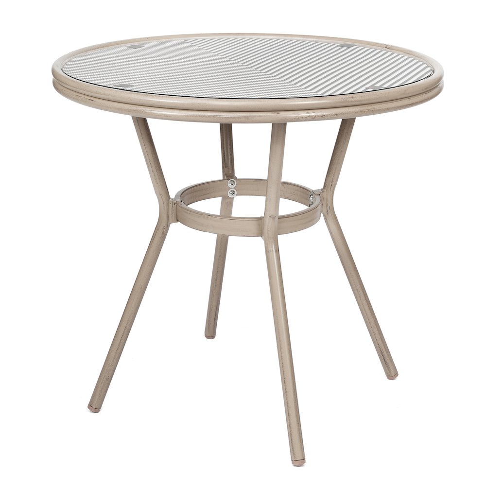 Bistro 31.5" Table, Black/White Textilene, Glass Top with 4 Stack Chairs