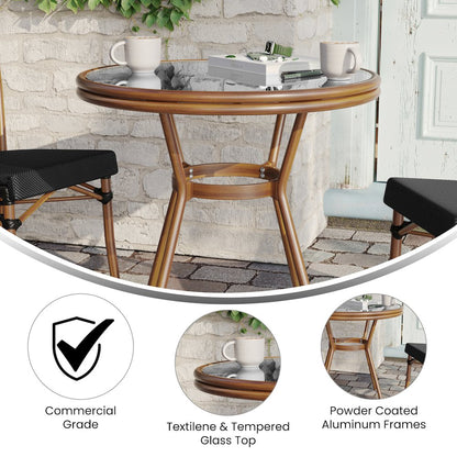 Classic Commercial Grade Bistro Table, Black Textilene/Natural Frame