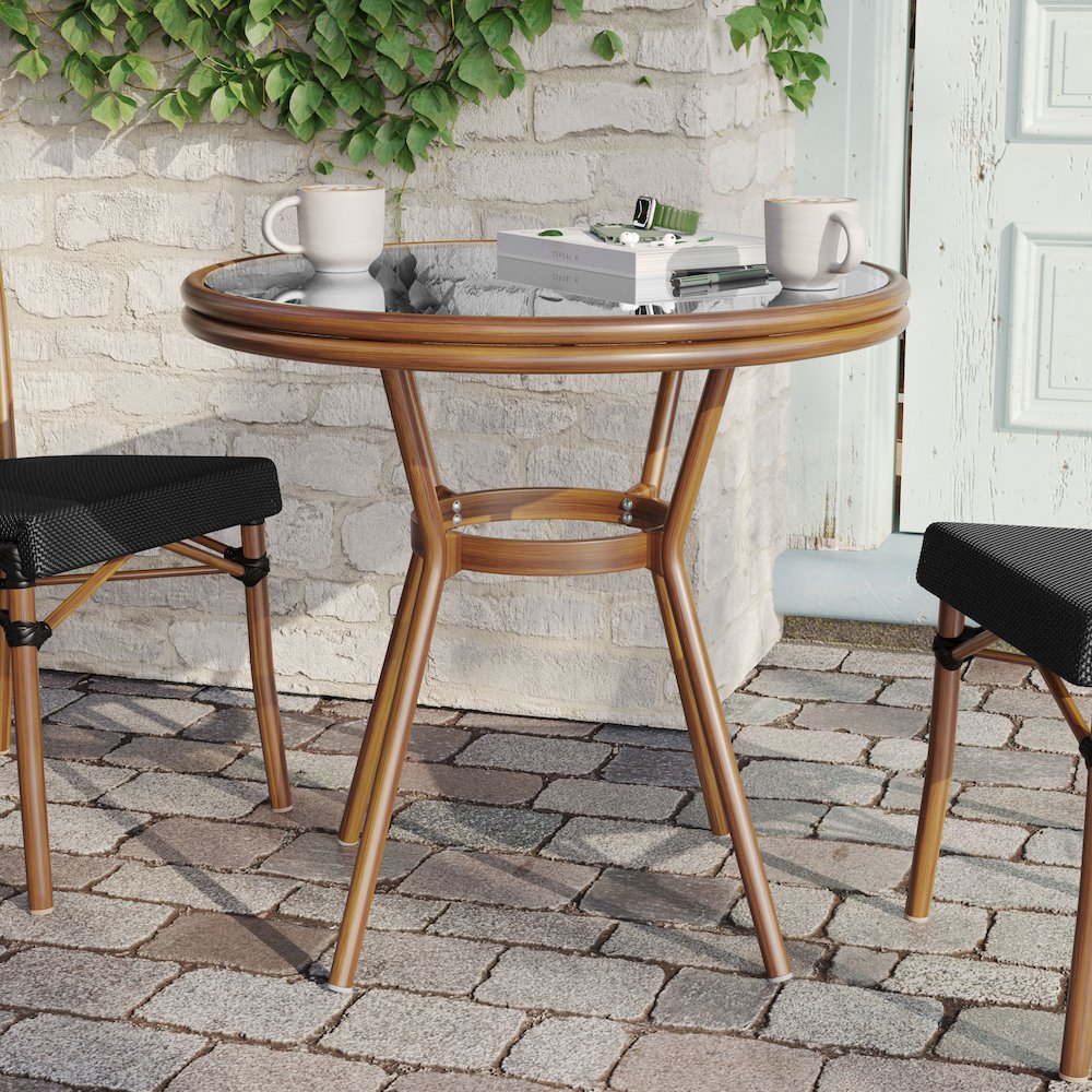 Classic Commercial Grade Bistro Table, Black Textilene/Natural Frame