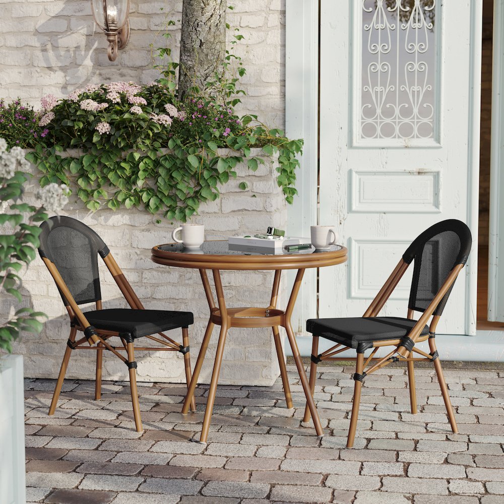 Classic Commercial Grade Bistro Table, Black Textilene/Natural Frame