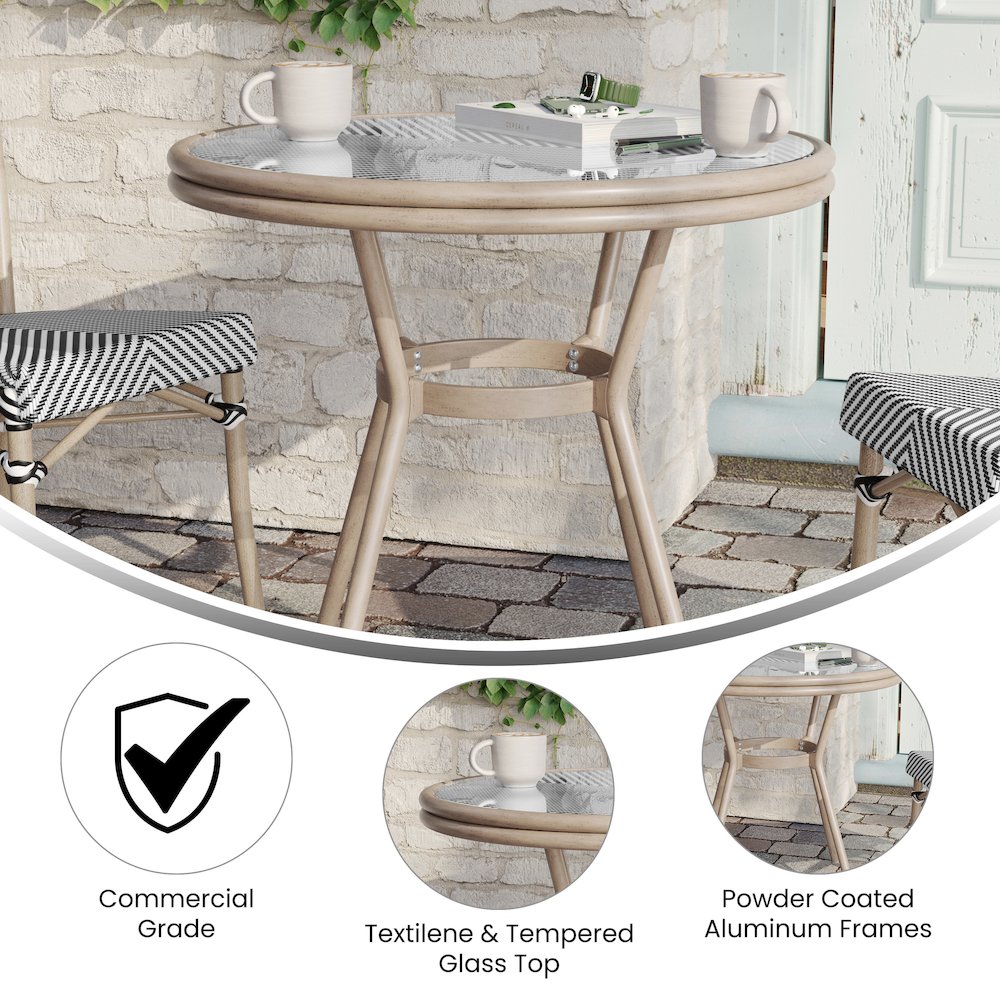 Classic Bistro Table, Black & White Textilene/Light Natural Frame