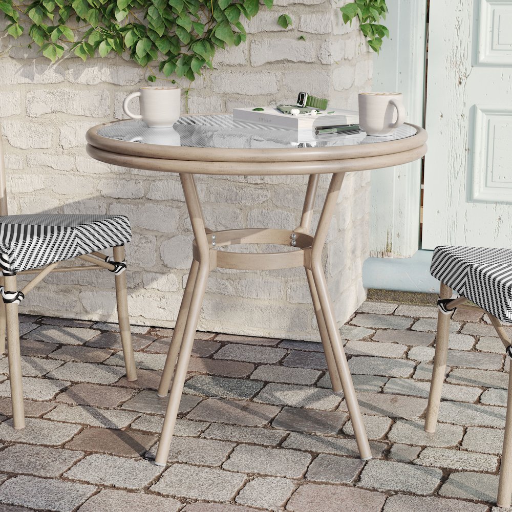 Classic Bistro Table, Black & White Textilene/Light Natural Frame