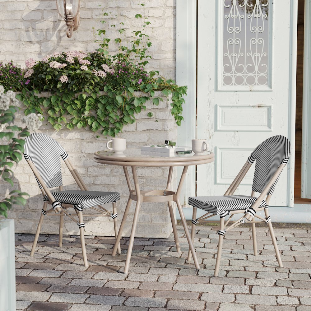 Classic Bistro Table, Black & White Textilene/Light Natural Frame