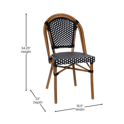 Bistro 31.5" Table, Black and White PE Rattan, Glass Top with 2 Stack Chairs