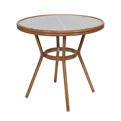 Bistro 31.5" Table, Black and White PE Rattan, Glass Top with 2 Stack Chairs