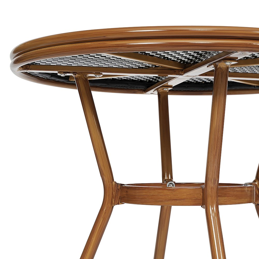 Bistro 31.5" Table, Black and White PE Rattan, Glass Top with 2 Stack Chairs
