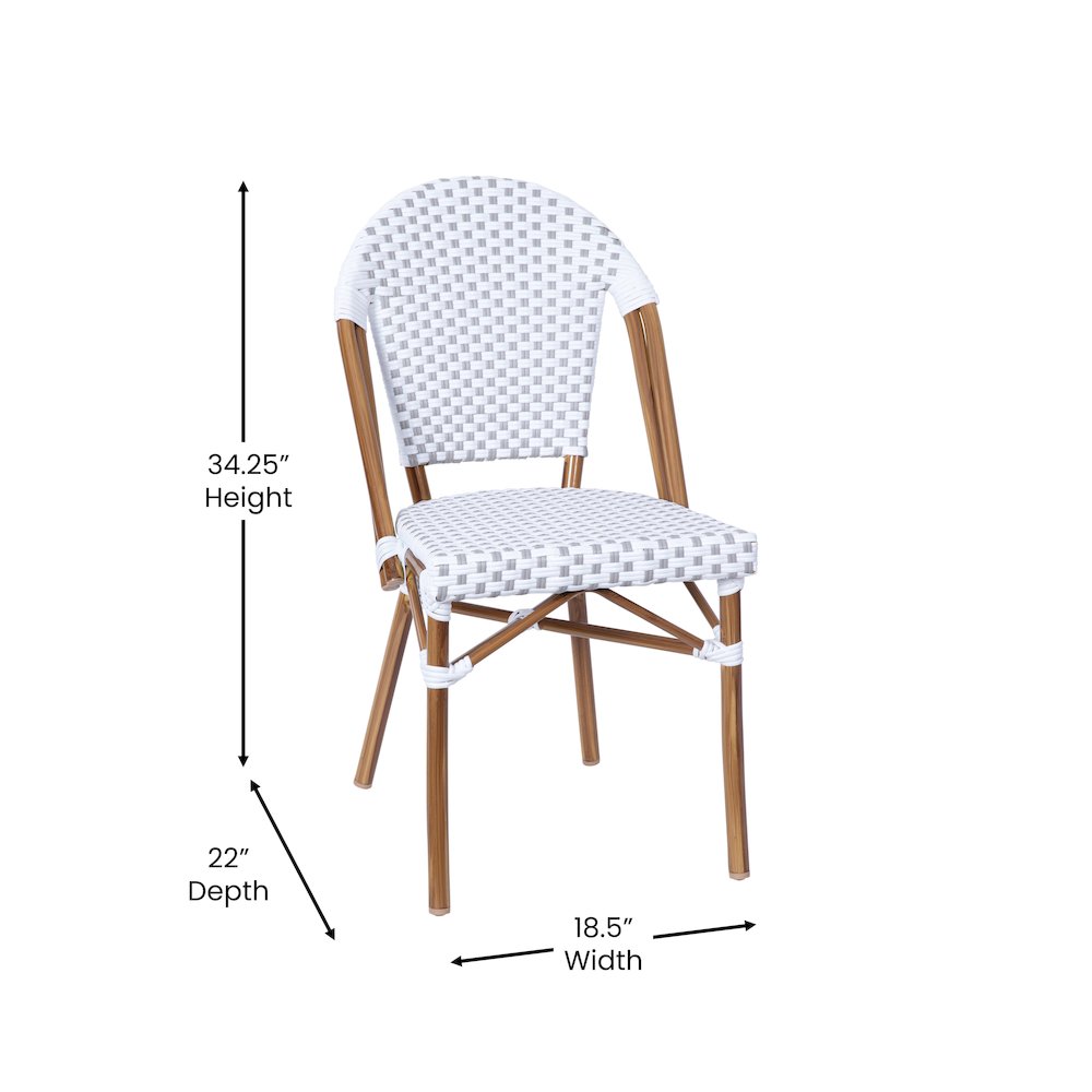 Bistro 31.5" Table, White and Gray PE Rattan, Glass Top with 2 Stack Chairs