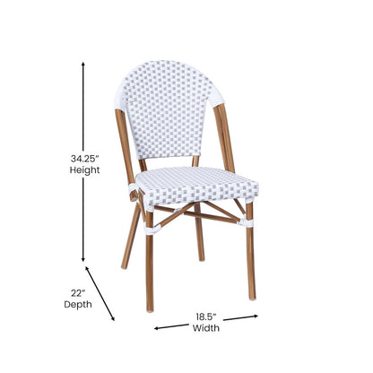 Bistro 31.5" Table, White and Gray PE Rattan, Glass Top with 2 Stack Chairs
