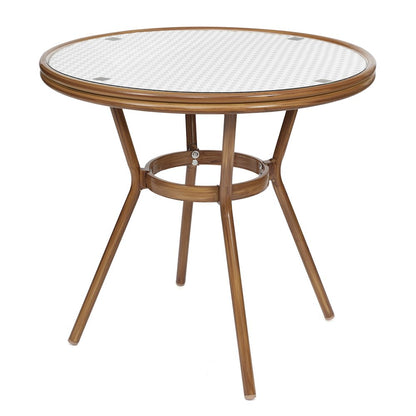 Bistro 31.5" Table, White and Gray PE Rattan, Glass Top with 2 Stack Chairs