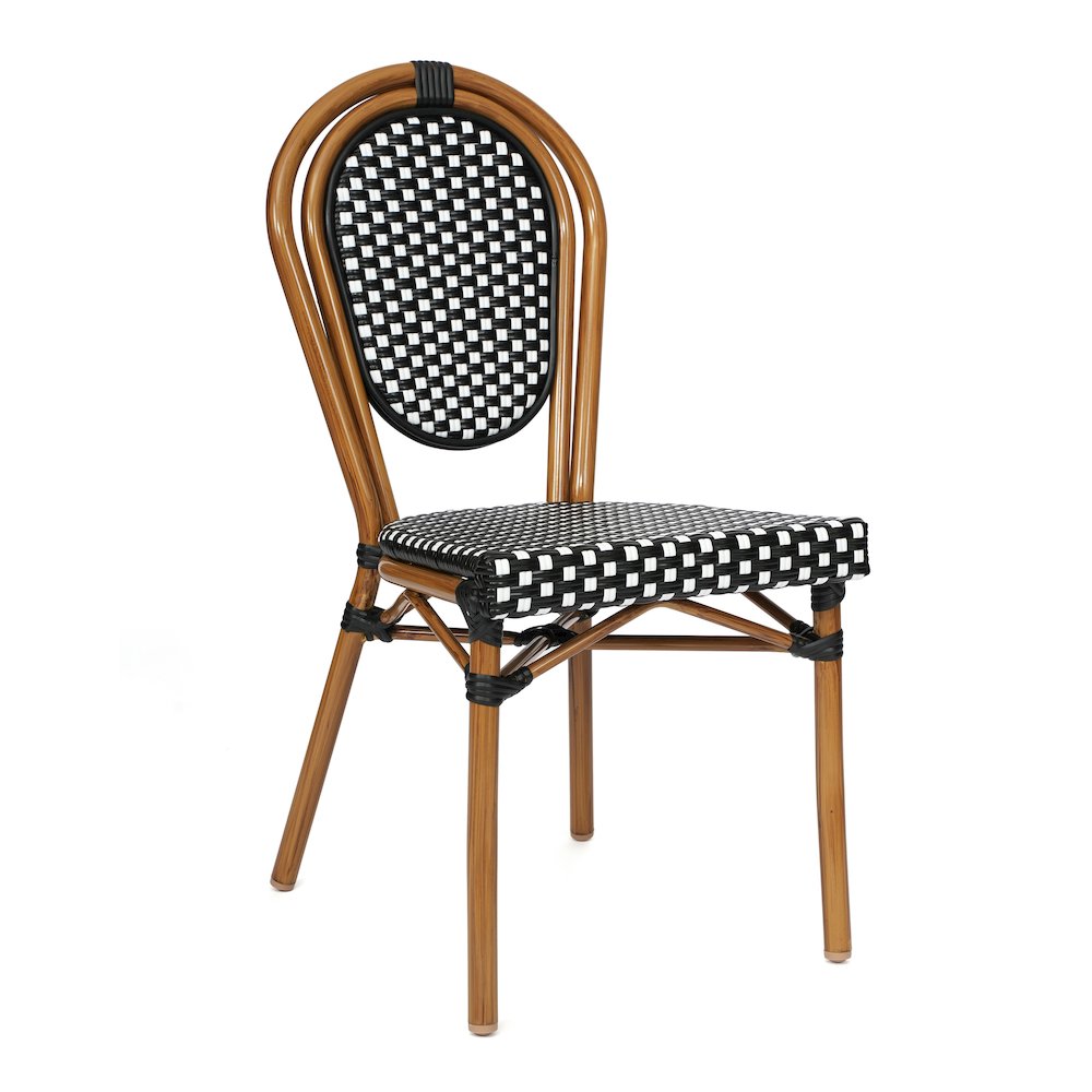Bistro 31.5" Table, Black and White PE Rattan, Glass Top with 2 Stack Chairs