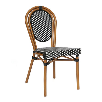 Bistro 31.5" Table, Black and White PE Rattan, Glass Top with 2 Stack Chairs