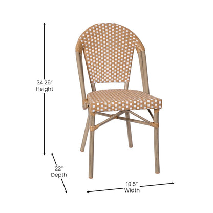 31.5" Table, Natural/White PE Rattan, Glass Top with 4 Stack Chairs