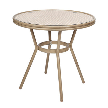 31.5" Table, Natural/White PE Rattan, Glass Top with 4 Stack Chairs