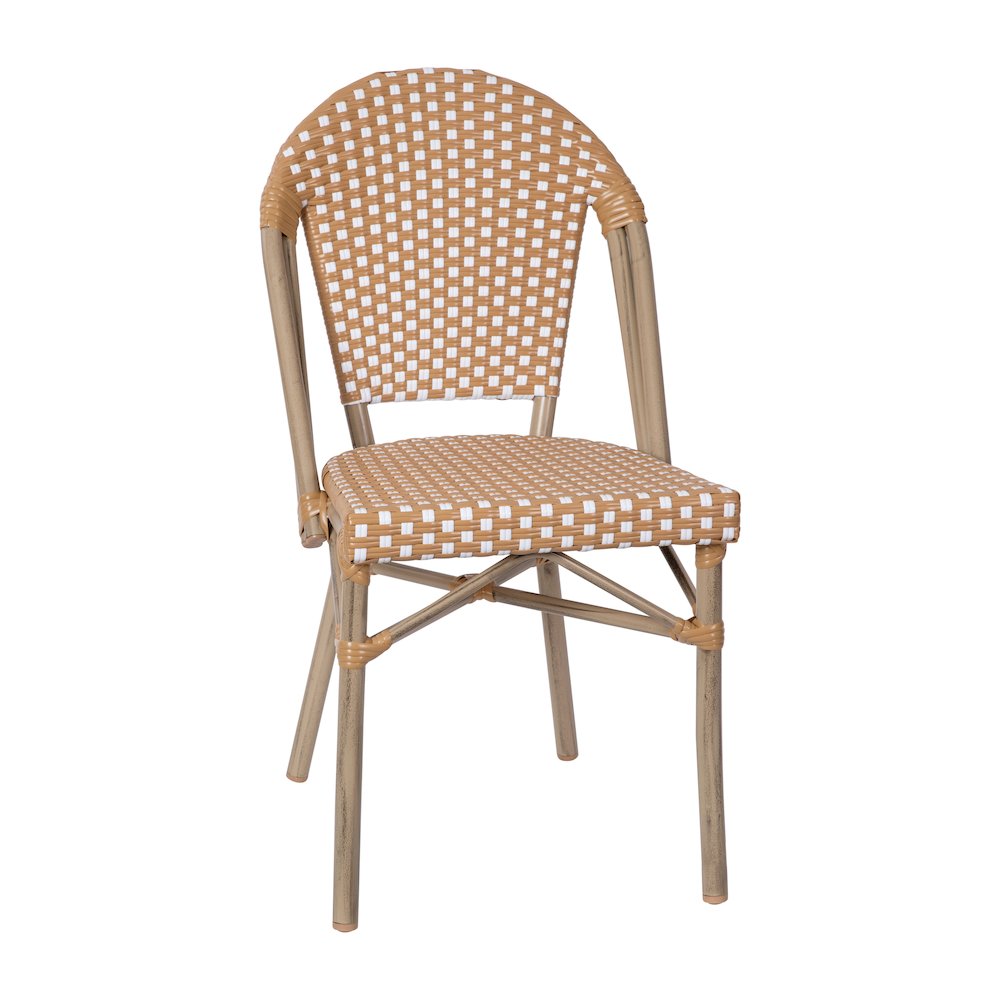 31.5" Table, Natural/White PE Rattan, Glass Top with 4 Stack Chairs