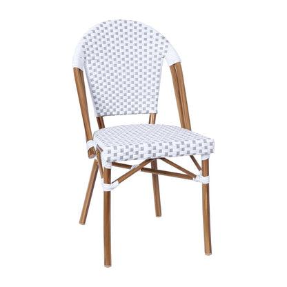 Bistro 31.5" Table, White and Gray PE Rattan, Glass Top with 4 Stack Chairs
