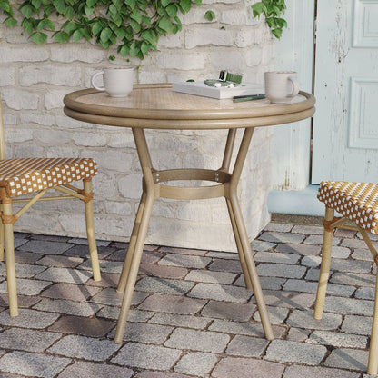 Classic Bistro Table, Natural & White Rattan/Light Natural Frame