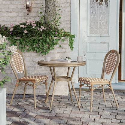 Classic Bistro Table, Natural & White Rattan/Light Natural Frame