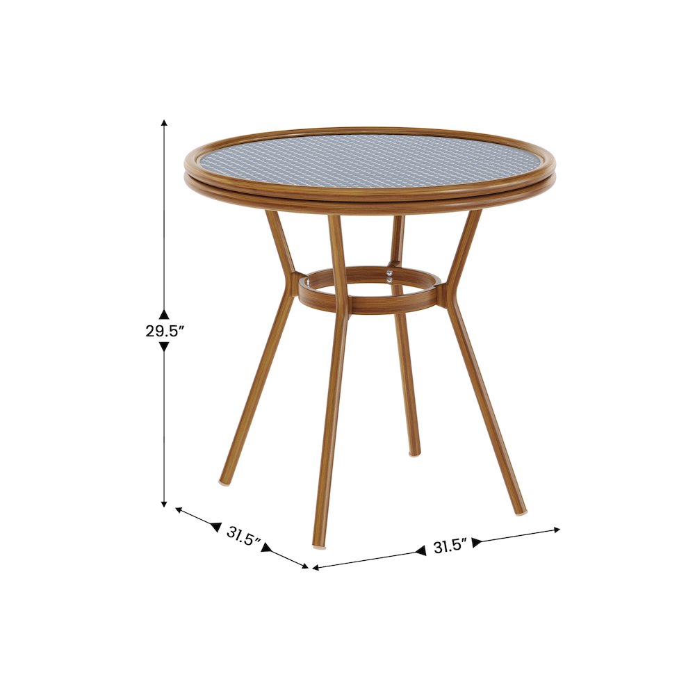 Classic Commercial Grade Bistro Table, Navy & White Rattan/Natural Frame