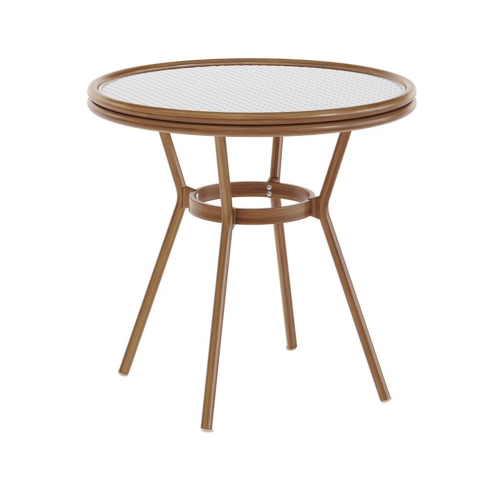Classic Commercial Grade Bistro Table, White & Gray Rattan/Natural Frame