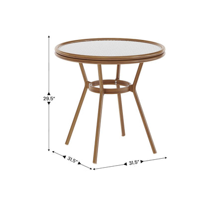 Classic Commercial Grade Bistro Table, White & Gray Rattan/Natural Frame