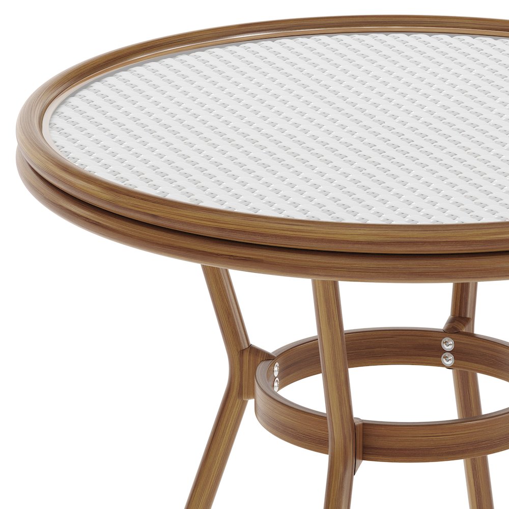 Classic Commercial Grade Bistro Table, White & Gray Rattan/Natural Frame