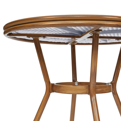 Classic Commercial Grade Bistro Table, White & Gray Rattan/Natural Frame