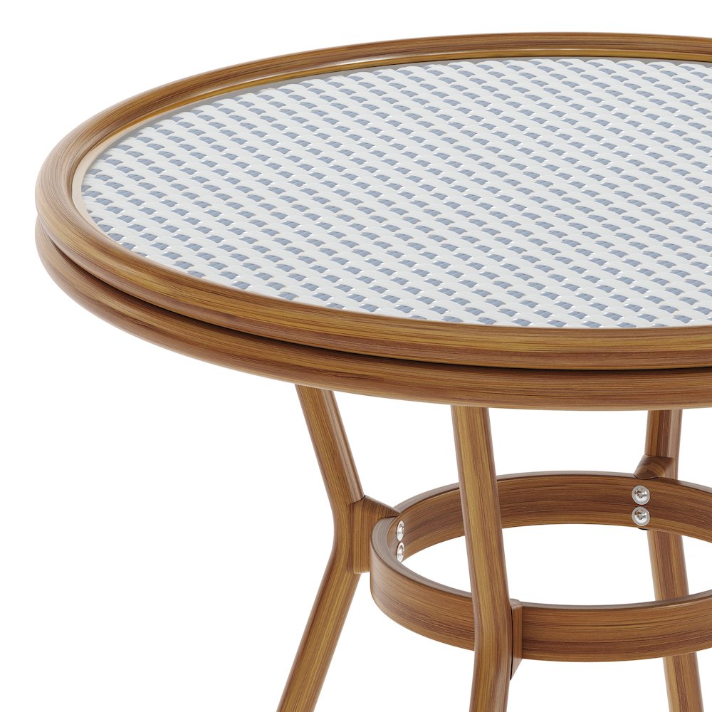 Classic Commercial Grade Bistro Table, White & Navy Rattan/Natural Frame