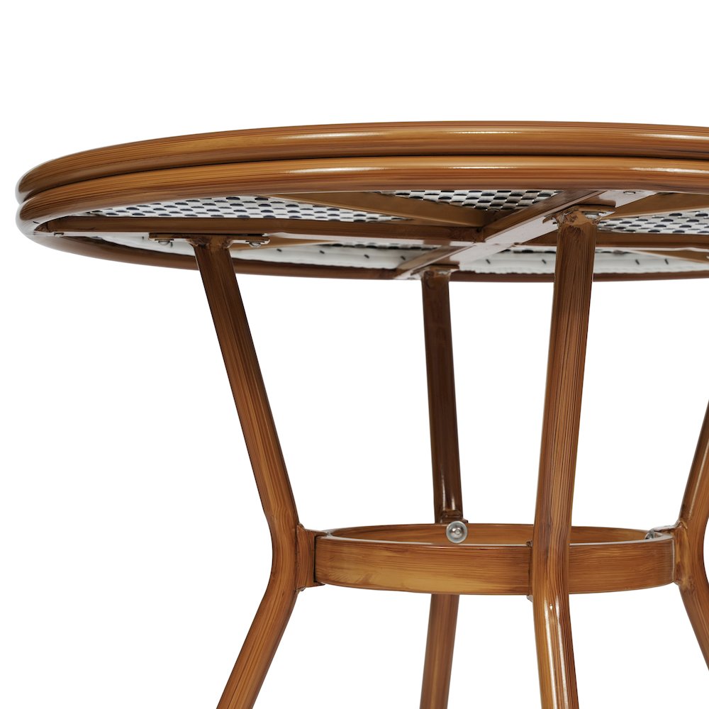 Classic Commercial Grade Bistro Table, White & Navy Rattan/Natural Frame