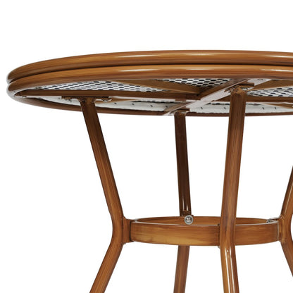 Classic Commercial Grade Bistro Table, White & Navy Rattan/Natural Frame