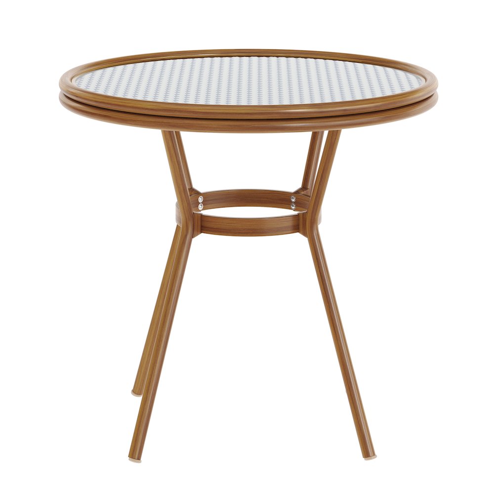 Classic Commercial Grade Bistro Table, White & Navy Rattan/Natural Frame