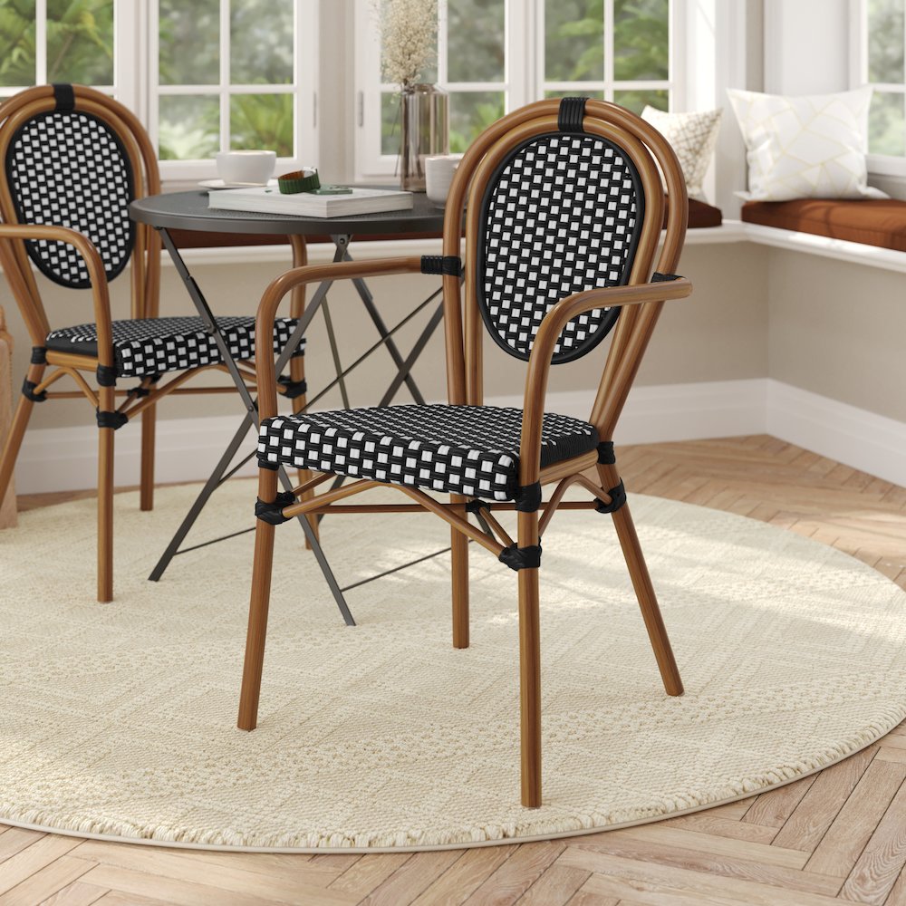 Classic Commercial Grade Bistro Chair, Black & White/Natural Frame