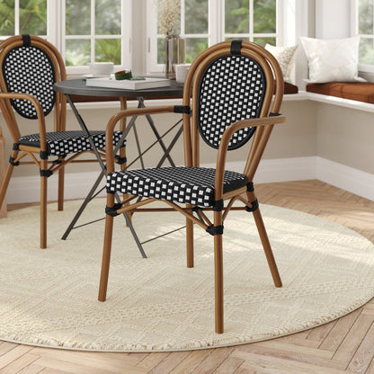 Classic Commercial Grade Bistro Chair, Black & White/Natural Frame