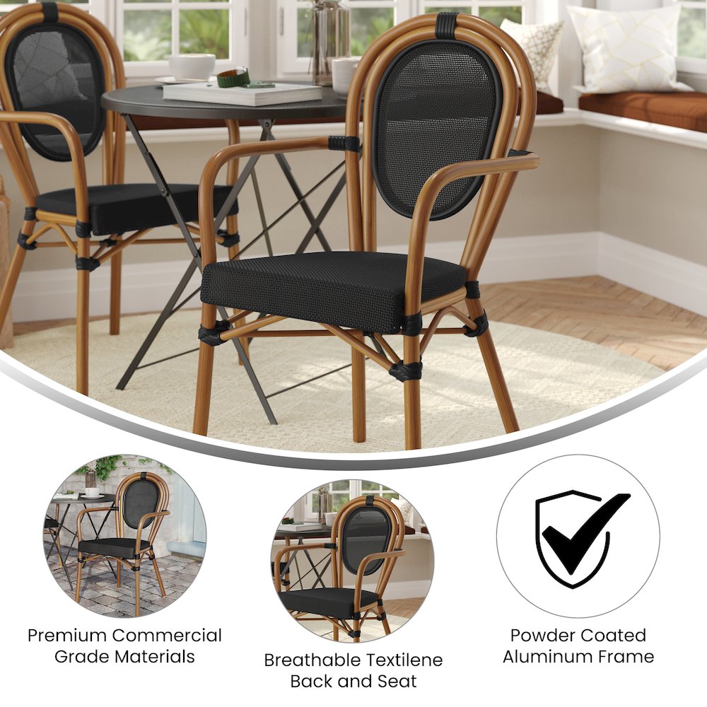 Classic Commercial Grade Indoor/Outdoor Bistro Chair, Black/Natural Frame