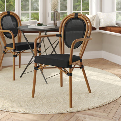 Classic Commercial Grade Indoor/Outdoor Bistro Chair, Black/Natural Frame