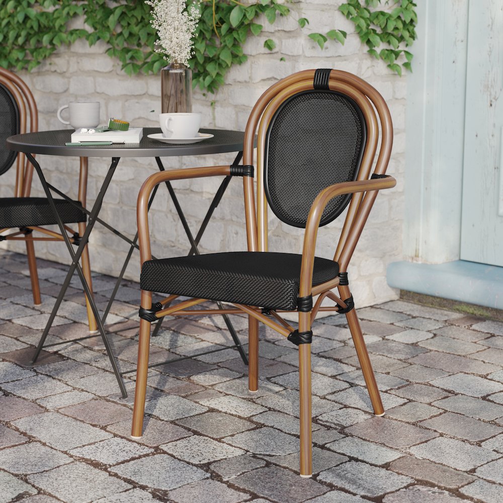 Classic Commercial Grade Indoor/Outdoor Bistro Chair, Black/Natural Frame