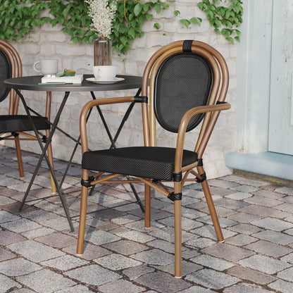 Classic Commercial Grade Indoor/Outdoor Bistro Chair, Black/Natural Frame