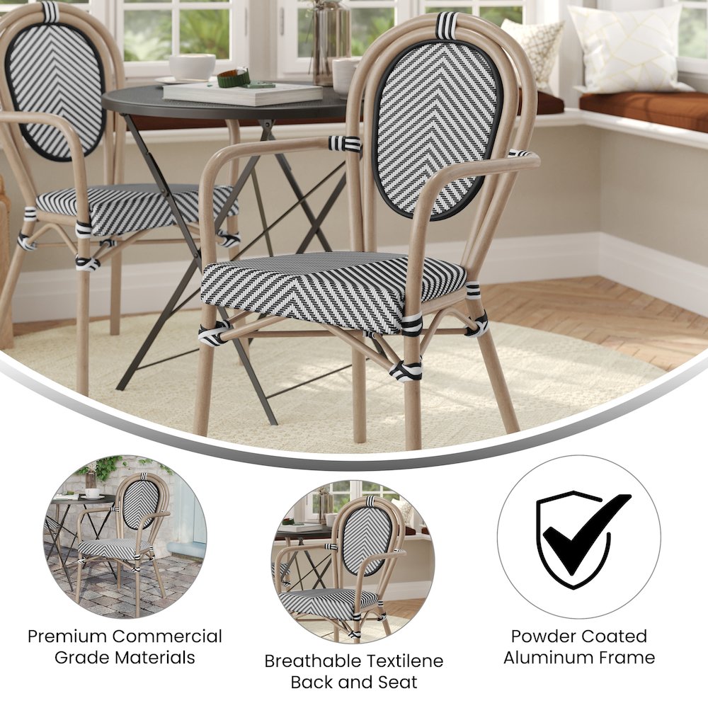 Classic Commercial Grade Bistro Chair, Black & White/Light Natural Frame