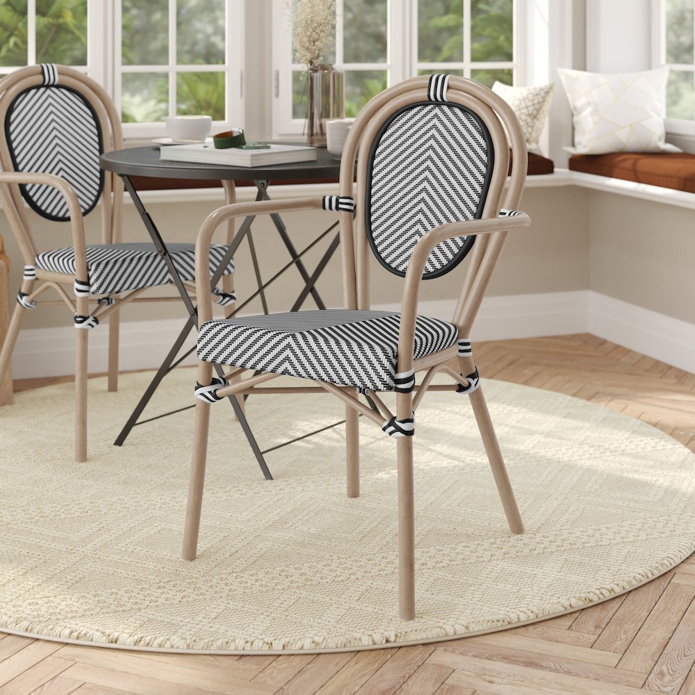 Classic Commercial Grade Bistro Chair, Black & White/Light Natural Frame