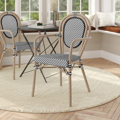 Classic Commercial Grade Bistro Chair, Black & White/Light Natural Frame